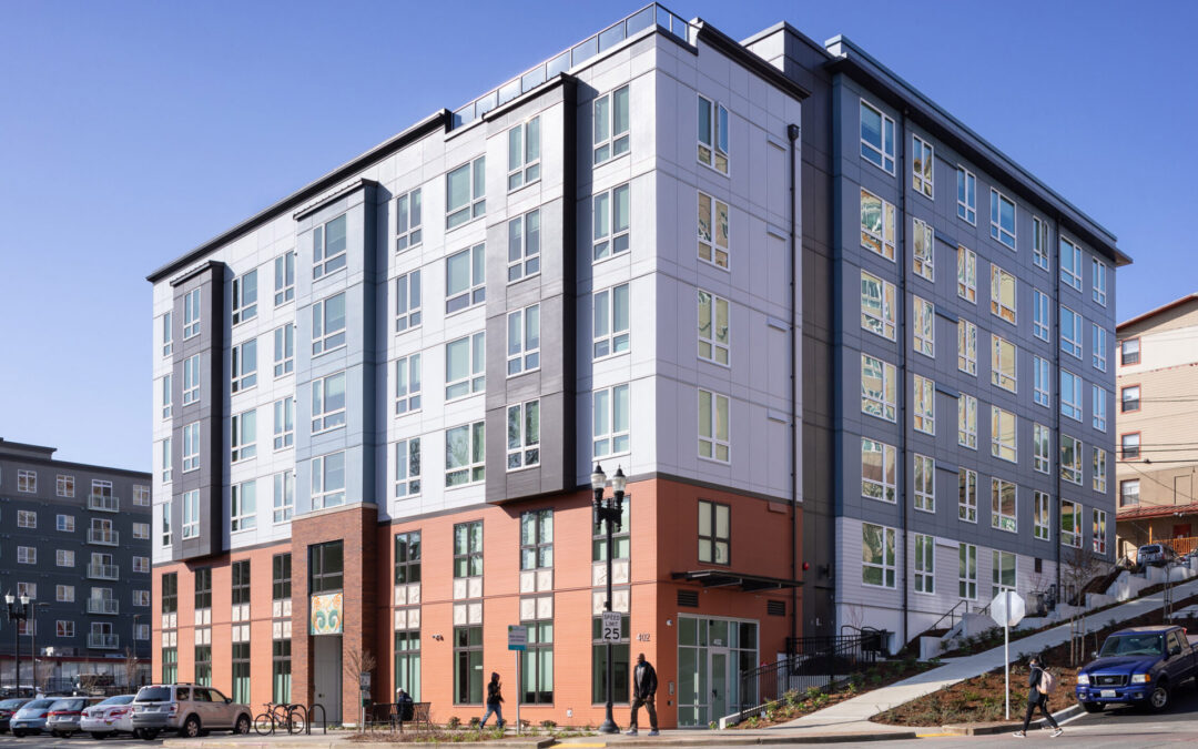 Exterior shot of Dorothy Heights apartments from across the street.